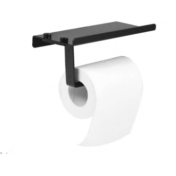 Suport hartie igienica metal Rea Negru mat cu suport telefon