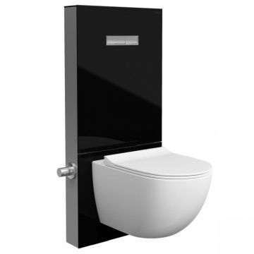 Cadru WC cu rezervor din sticla negru 3 6 cu robinet de inchidere pentru montaj WC suspendat   770-5771-01