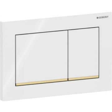 Clapeta actionare dubla rezervor wc alb lucios cu banda de design de culoare aurie   lucios Geberit Omega20