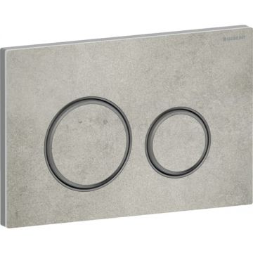 Clapeta actionare dubla rezervor wc, aspect beton cu inel de design crom negru, Geberit Sigma50