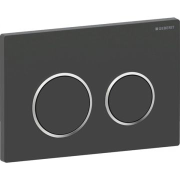 Clapeta actionare dubla rezervor wc, negru   mat  cu inel de design crom lucios, Geberit Omega20