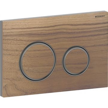 Clapeta actionare dubla rezervor wc, nuc american cu inel de design crom negru, Geberit Sigma50