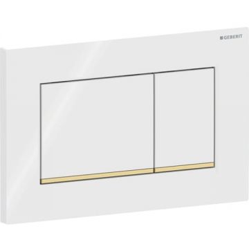Clapeta actionare rezervor wc alb lucios  cu banda de design de culoare aurie Geberit Sigma20