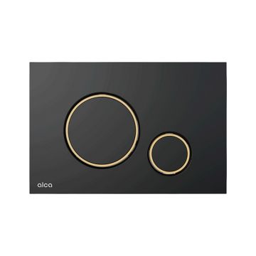 Clapetă de acționare, Alcadrain, Thin, cu două volume, negru mat/auriu lucios