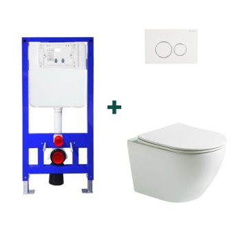 Set baie vas WC Braga Plus alb lucios cu cadru incastrat si clapeta argintie, Elysium