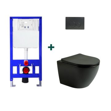 Set baie vas WC cu cadru incastrat si clapeta, negru mat, Elysium