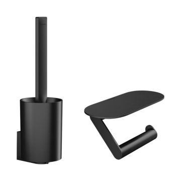 Set de portperie si suport hartie igienica, Hansgrohe, WallStoris, negru mat