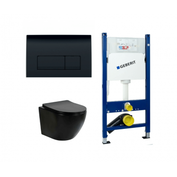 Set rezervor Geberit Delta cu clapeta dubla Geberit Delta50 Negru Mat si vas de wc Fluminia Ricci Tornado negru mat