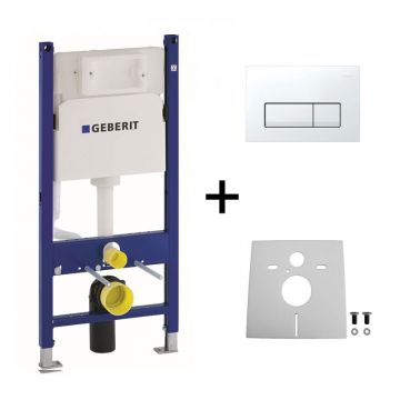 Set rezervor incastrat Geberit, Duofix, cu set fixare si clapeta alba, Delta 51, pentru vase WC suspendate