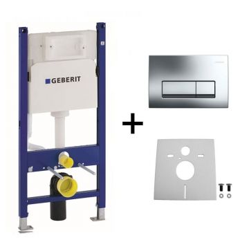 Set rezervor incastrat Geberit, Duofix, cu set fixare si clapeta crom lucios, Delta 51, pentru vas WC suspendat