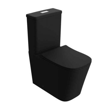 Set vas WC monobloc Spectrum, Terra Black, Rimless Protect, cu capac și rezervor, 37x64 cm, negru mat
