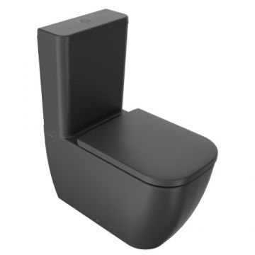 Set vas wc Sanycces Quarc stativ cu rezervor si capac cu inchidere lenta, negru mat - Culoare Negru