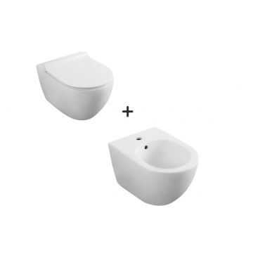 Set vas WC si bideu suspendat, Fluminia, Minerva, Alb