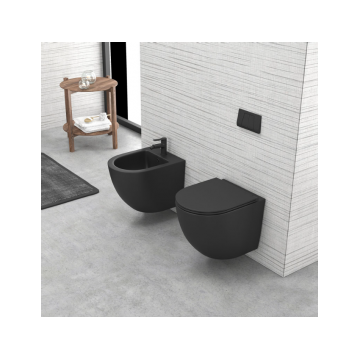 Set vas wc suspendat Karag Milos Negru Mat Rimless si capac soft close