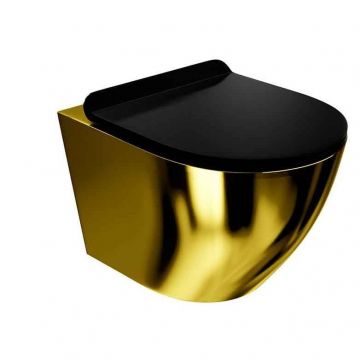 Set vas WC suspendat Spectrum, Trendi Slim, rimless, cu capac soft close, auriu-negru