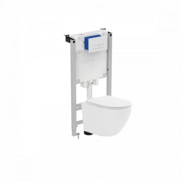 Set vas wc suspendat vortex, rotund Foglia Oslo si rezervor incastrat Prosys cu set de fixare inclus si clapeta Oleas M1 alb lucios, Ideal Standard