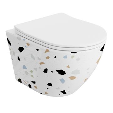 Set wc suspendat Spectrum, Trendi Stone, rimless cu capac inclus, 35.5 x 51.5 cm, alb mozaic