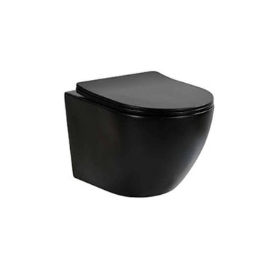 Vas WC suspendat cu capac Fluminia, Ricci, Tornado Flush, 36 x 49, negru mat