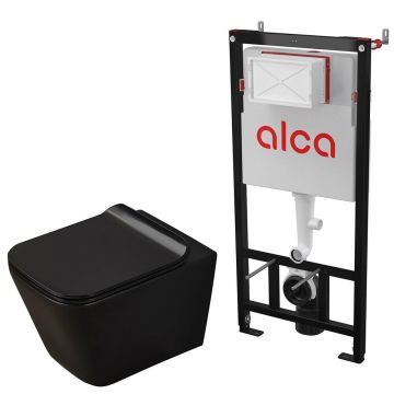 Pachet vas wc negru mat Rune Jord, capac slim softclose si rezervor wc cu cadru incastrat Alcadrain Sadromodul AM101/1120