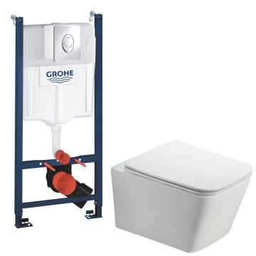 Pachet vas wc Rune Jord , capac slim softclose si rezervor Grohe Rapid SL cu clapeta cromata Skate Air