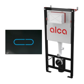 Set rezervor WC cu cadru incastrat Alca AM101/1120 si clapeta de actionare NIGHT LIGHT-1 negru cu senzor plus sursa de alimentare 230 V
