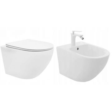Set vas wc suspendat capac softclose si bideu Rea Carlo Mini Rimless