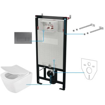 Set vas wc suspendat cu capac Deante Anemon rimless, rezervor incastrat si clapeta actionare titan