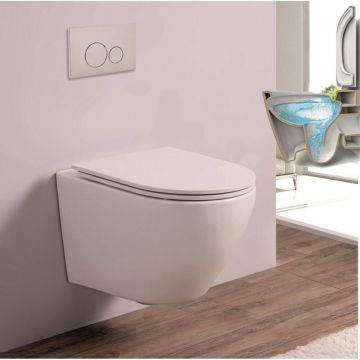 Set vas WC suspendat Inter Ceramic Rimless cu capac slim alb finisaj lucios