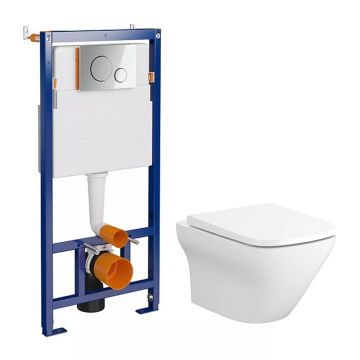 Pachet vas wc suspendat Cersanit Larga, capac softclose, rezervor Cersanit Techline Opti B650 si clapeta Cersanit Opti B2 crom