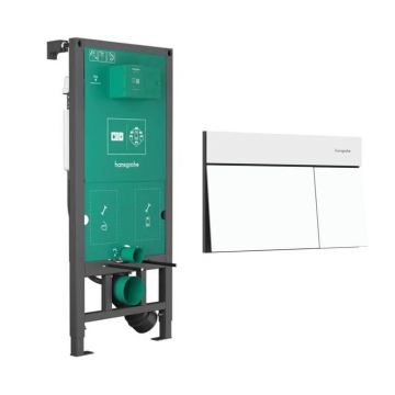 Rezervor incastrat Hansgrohe iFrame 112 cm pentru vas WC suspendat si clapeta iFrame Element E alb mat