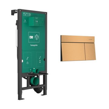 Rezervor incastrat Hansgrohe iFrame 112 cm pentru vas WC suspendat si clapeta iFrame Element E bronz periat