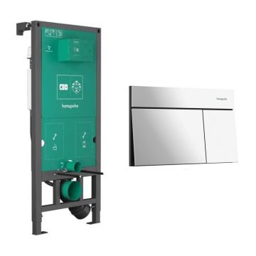 Rezervor incastrat Hansgrohe iFrame 112 cm pentru vas WC suspendat si clapeta iFrame Element E crom lucios