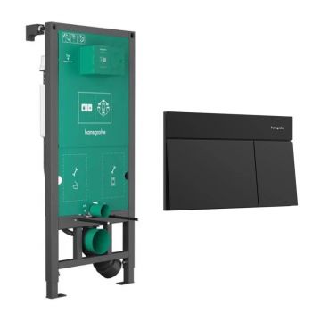 Rezervor incastrat Hansgrohe iFrame 112 cm pentru vas WC suspendat si clapeta iFrame Element E negru mat