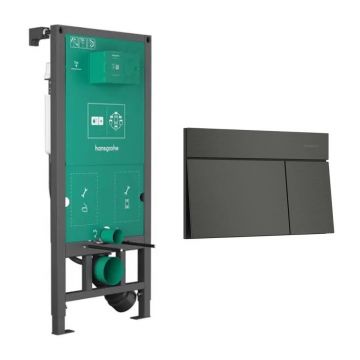 Rezervor incastrat Hansgrohe iFrame 112 cm pentru vas WC suspendat si clapeta iFrame Element E negru periat