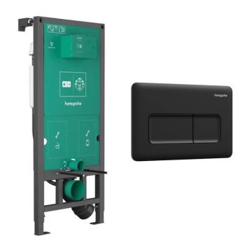 Rezervor incastrat Hansgrohe iFrame 112 cm pentru vas WC suspendat si clapeta iFrame Original Q negru mat