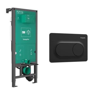 Rezervor incastrat Hansgrohe iFrame 112 cm pentru vas WC suspendat si clapeta iFrame Original S negru mat