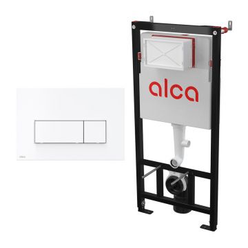 Set rezervor WC cu cadru incastrat Alca AM101/1120 si clapeta de actionare Thin M576 alb mat