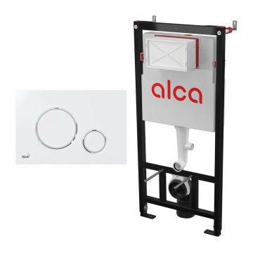 Set rezervor WC cu cadru incastrat Alca AM101/1120 si clapeta de actionare Thin M770 alb - crom lucios
