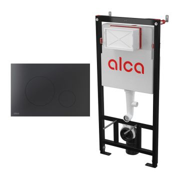 Set rezervor WC cu cadru incastrat Alca AM101/1120 si clapeta de actionare TURN-BLACK negru mat