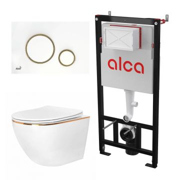 Set rezervor WC cu cadru incastrat Alca AM101/1120 si clapeta M775 alb plus vas WC Rea Carlo cu capac softclose alb