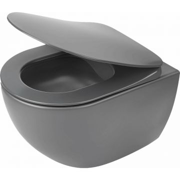 Set Vas WC Deante Peonia antracit cu capac soft close