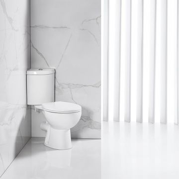 Set vas WC pe pardoseala Inter Ceramic Rimless alb cu rezervor pe colt si capac Quick Release