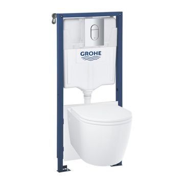 Set vas WC suspendat Grohe Bau Ceramic Rimless alb cu capac, clapeta si rezervor incastrat