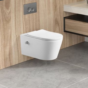 Set vas WC suspendat Inter Ceramic Lux cu functie bideu alb lucios si capac softclose