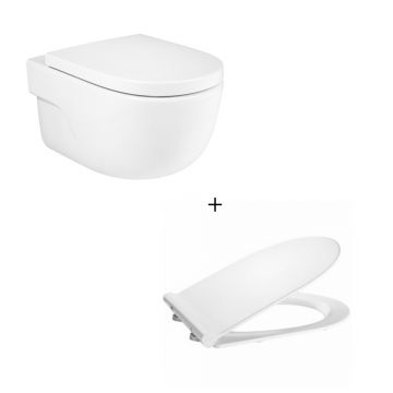 Set vas wc suspendat Roca Meridian rimless cu capac softclose slim alb