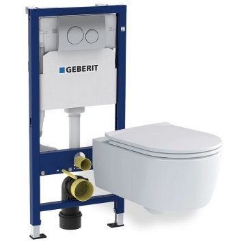 Set vas wc suspendat Villeroy&Boch Soul cu capac, rezervor cu cadru incastrat si clapeta Geberit Duofix Delta