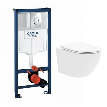 Set rezervor incastrat Grohe Rapid SL cu clapeta cromata Skate Air plus vas WC Rune Ivaldi alb cu capac softclose
