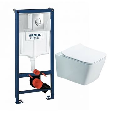 Set rezervor incastrat Grohe Rapid SL cu clapeta cromata Skate Air plus vas WC Rune Jord alb cu capac softclose