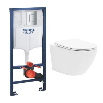 Set rezervor incastrat Grohe Rapid SL cu clapeta cromata Skate Cosmopolitan plus vas WC Rune Ivaldi alb cu capac softclose