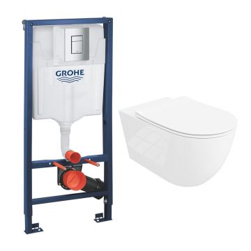 Set rezervor incastrat Grohe Rapid SL cu clapeta cromata Skate Cosmopolitan plus vas WC Rune Ivaldi Grande alb cu capac softclose